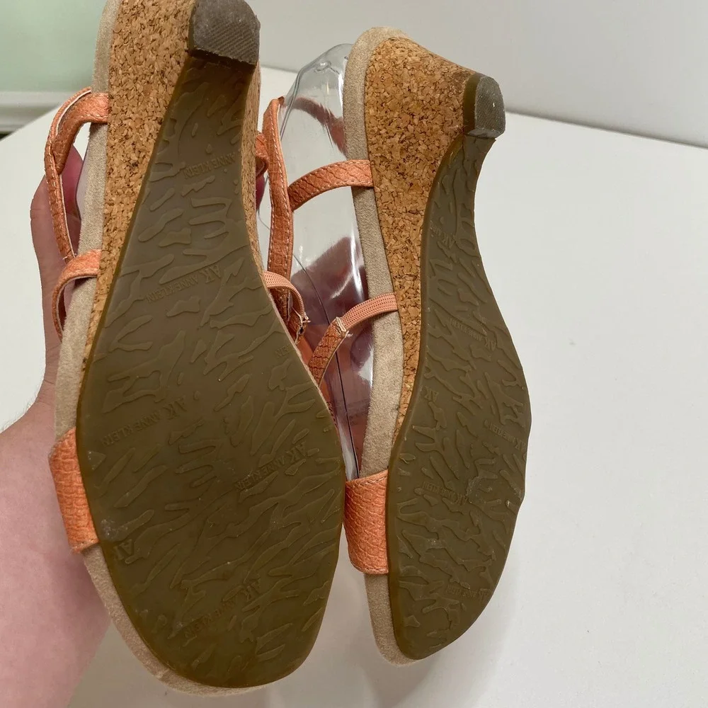 AK Anne Klein Aktinny iflex Orange Beaded Floral Wedge Sandal 8.5M Boho Festival